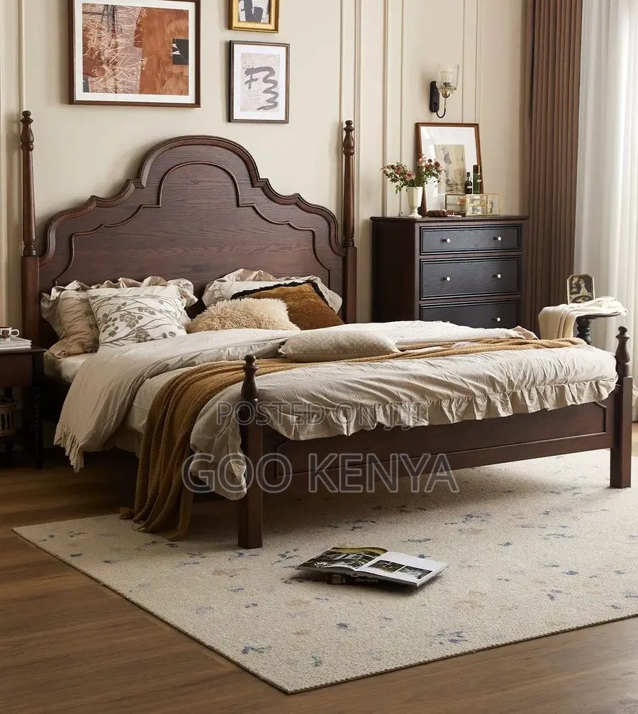 Home Bed; Queen Mahogany Bed Frame With Storage Compartments