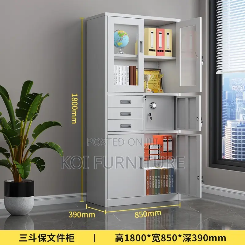 Office Cabinet : Metallic Filing Cabinet With a Built-in Safe
