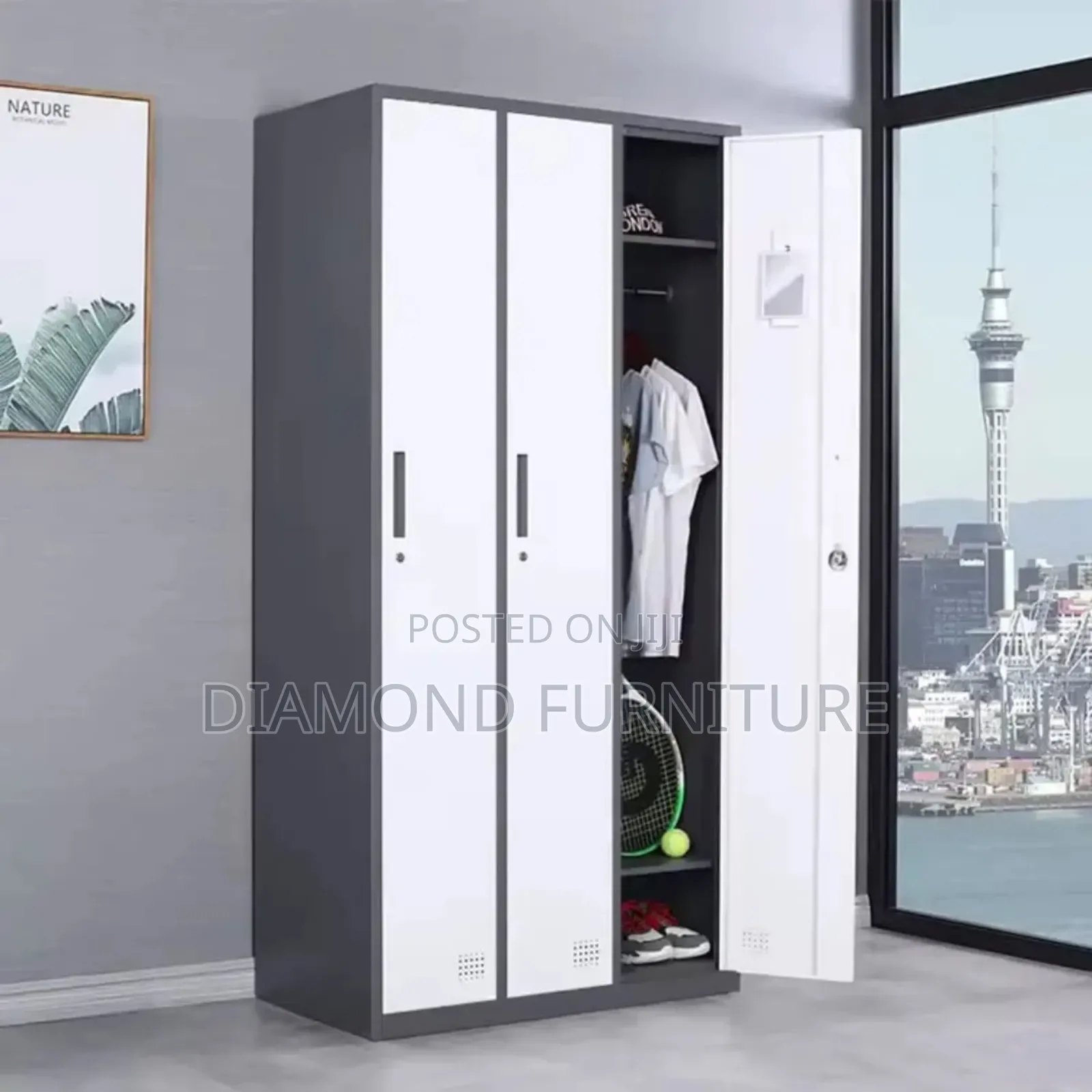 Heavy Duty 3 Door Metallic Office Locker Wardrobe 1800×900×420mm .