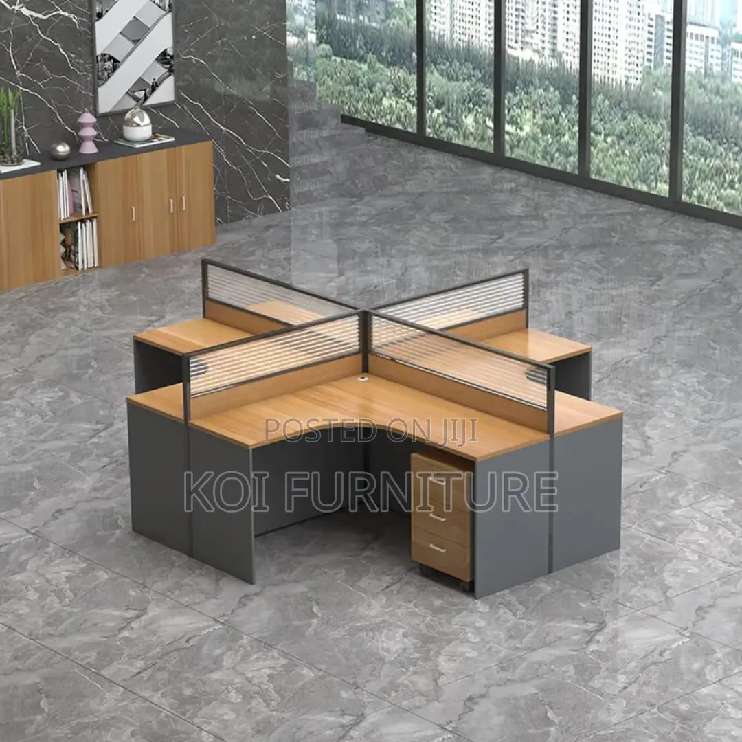 Office Workstation; Two Users Straight MDF Brown Workstation
