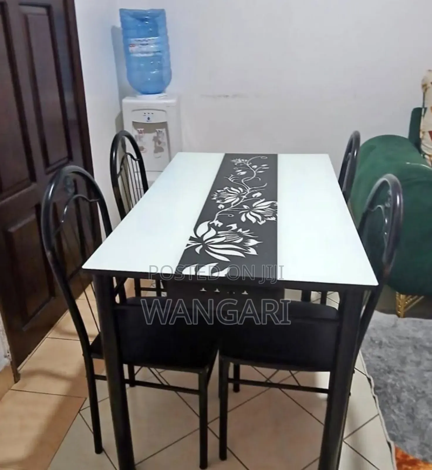White Table + Black Chairs Executive 4 Sitter Dinning Table