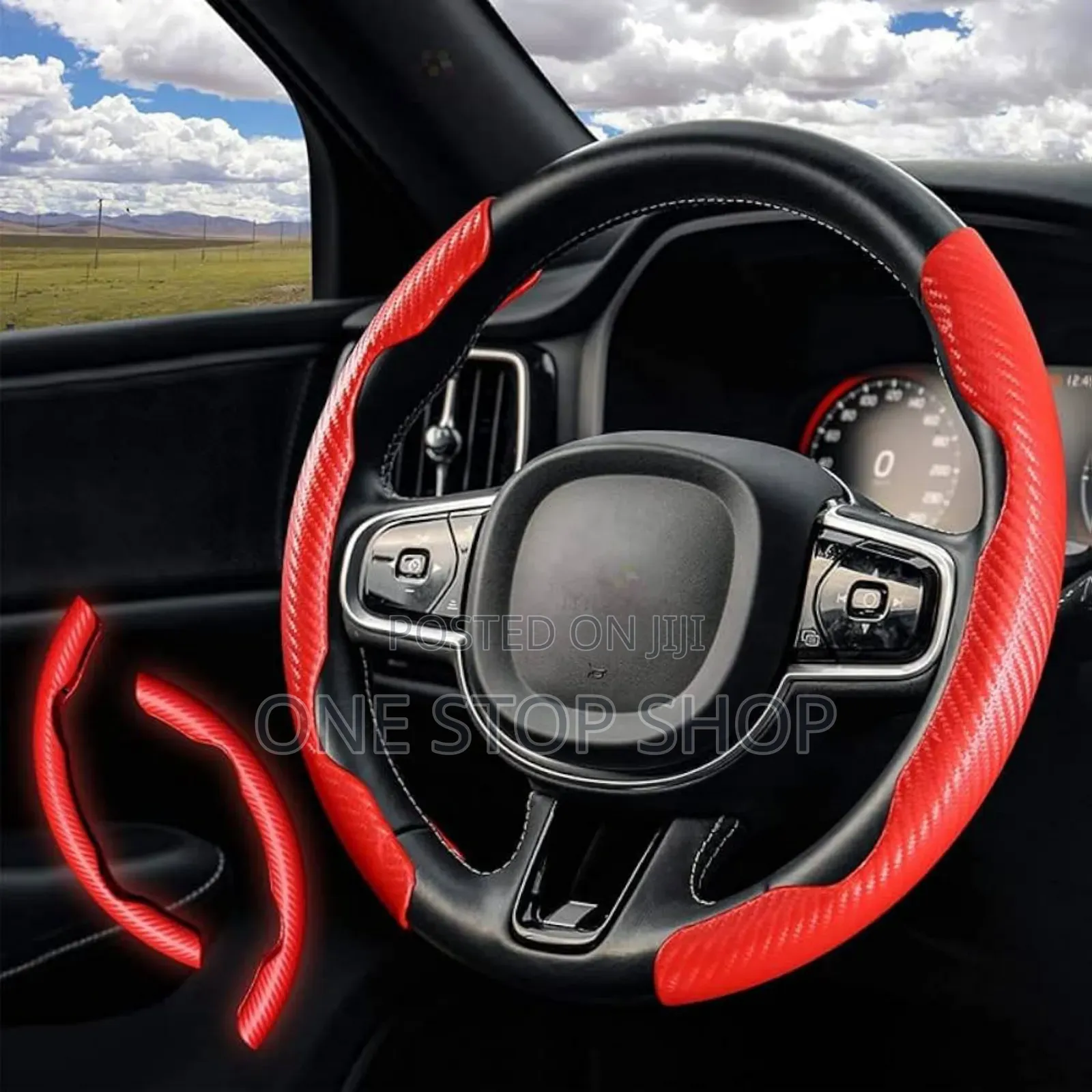 2pc Red Carbon Finish All Season Steering Wheel Cover