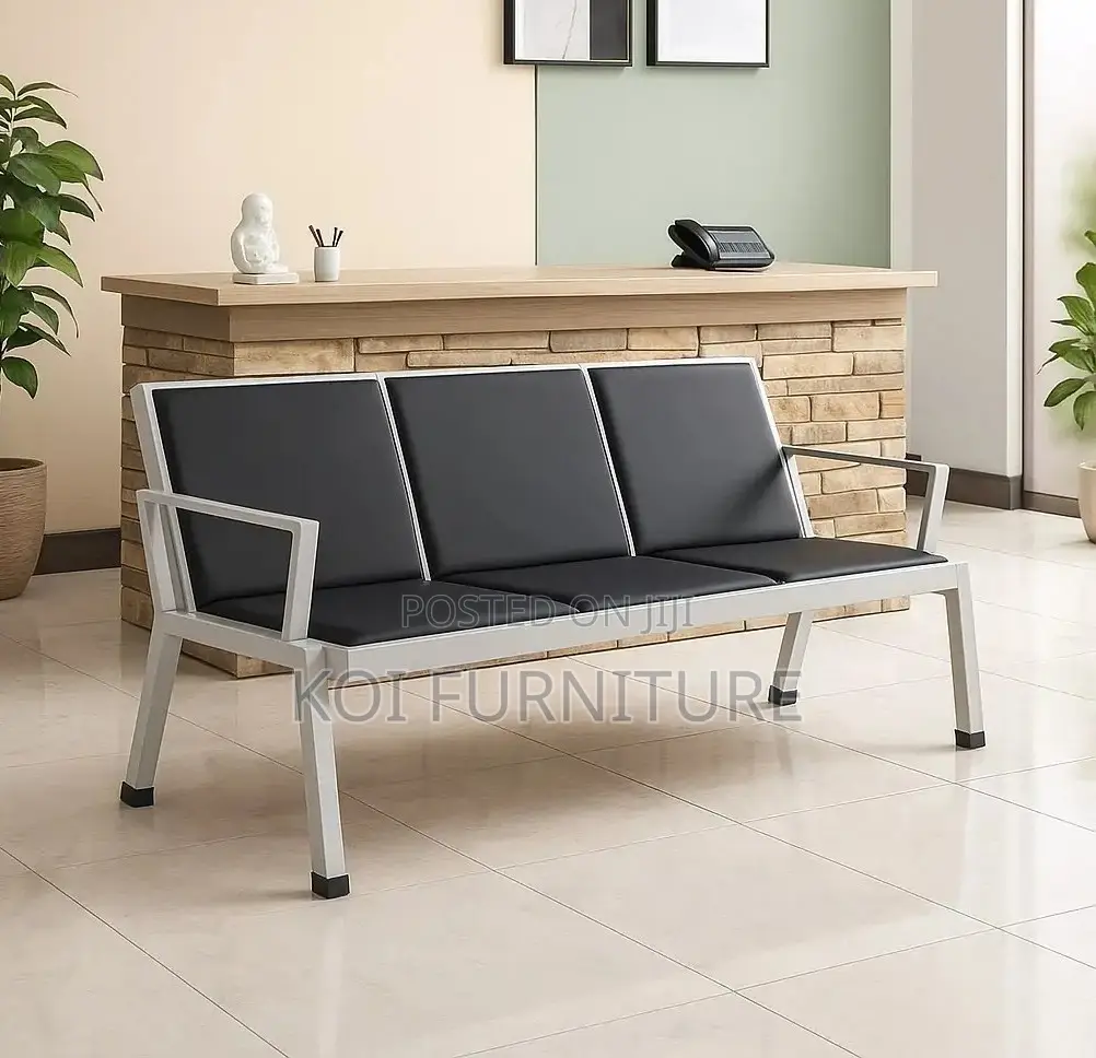 Office Bench : 3-Link Black Heavy-Duty Waiting Bench