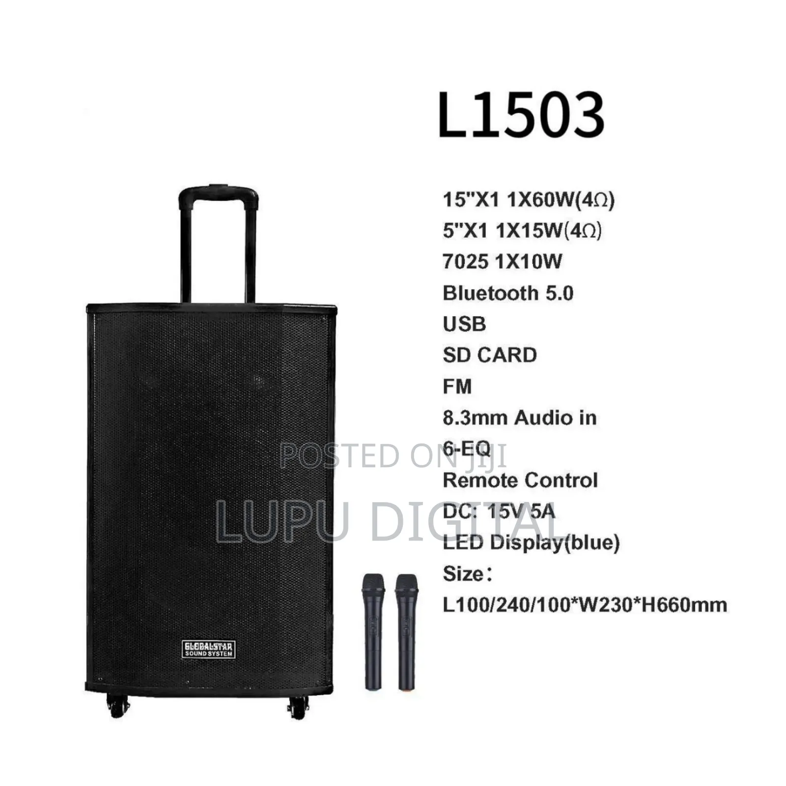 Globalstarrechargeabletrolley Speaker L1503.15 Inches With2 Microphone