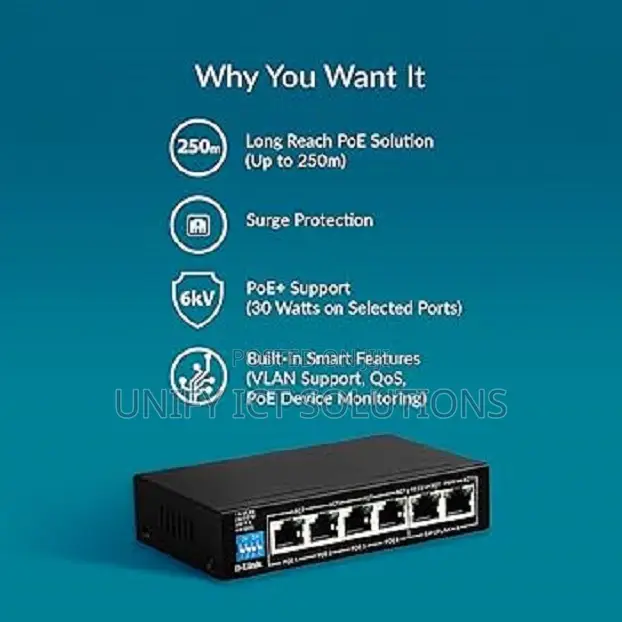 D-Link 250m 6-Port 1000mbps Switch With 4 Poe Ports and 2 Uplink Ports