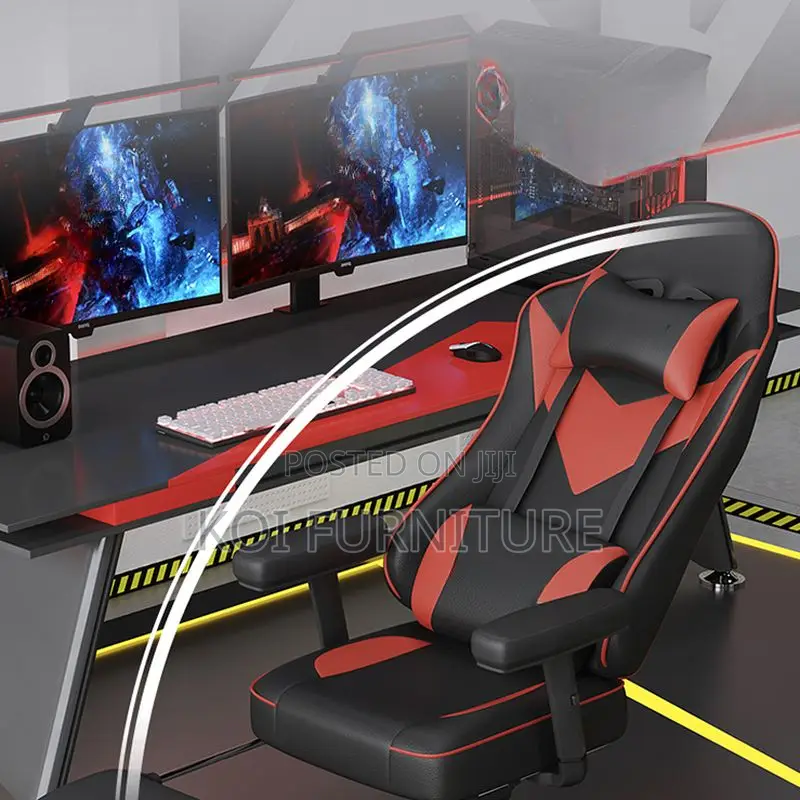 Office Chair; Navy Red Gaming Chair With Pillow