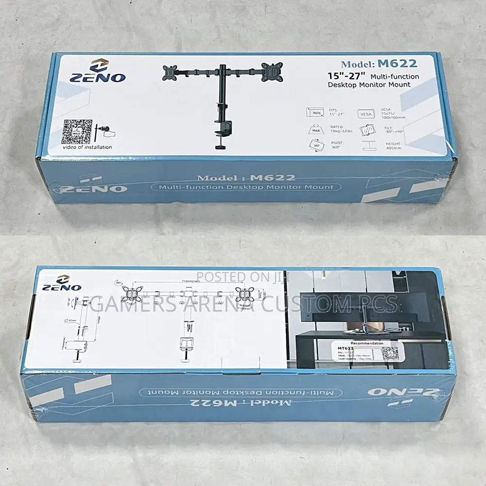 Zeno M622 Dual Monitor Arm Clamp Mount. Each Arm 13'' Up to 27 Inches