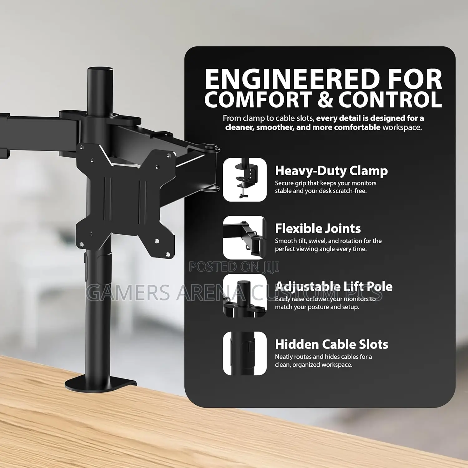 Zeno M622 Dual Monitor Arm Clamp Mount. Each Arm 13'' Up to 27 Inches