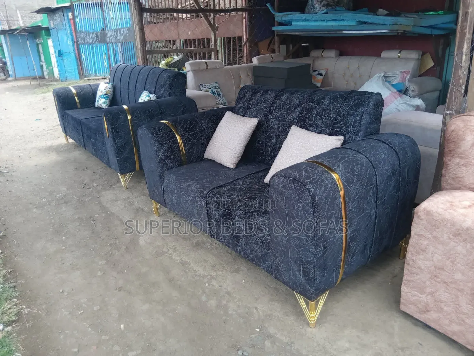 Black Fabric 4 Seater Sofa ( 2 + 2 Seater Set)
