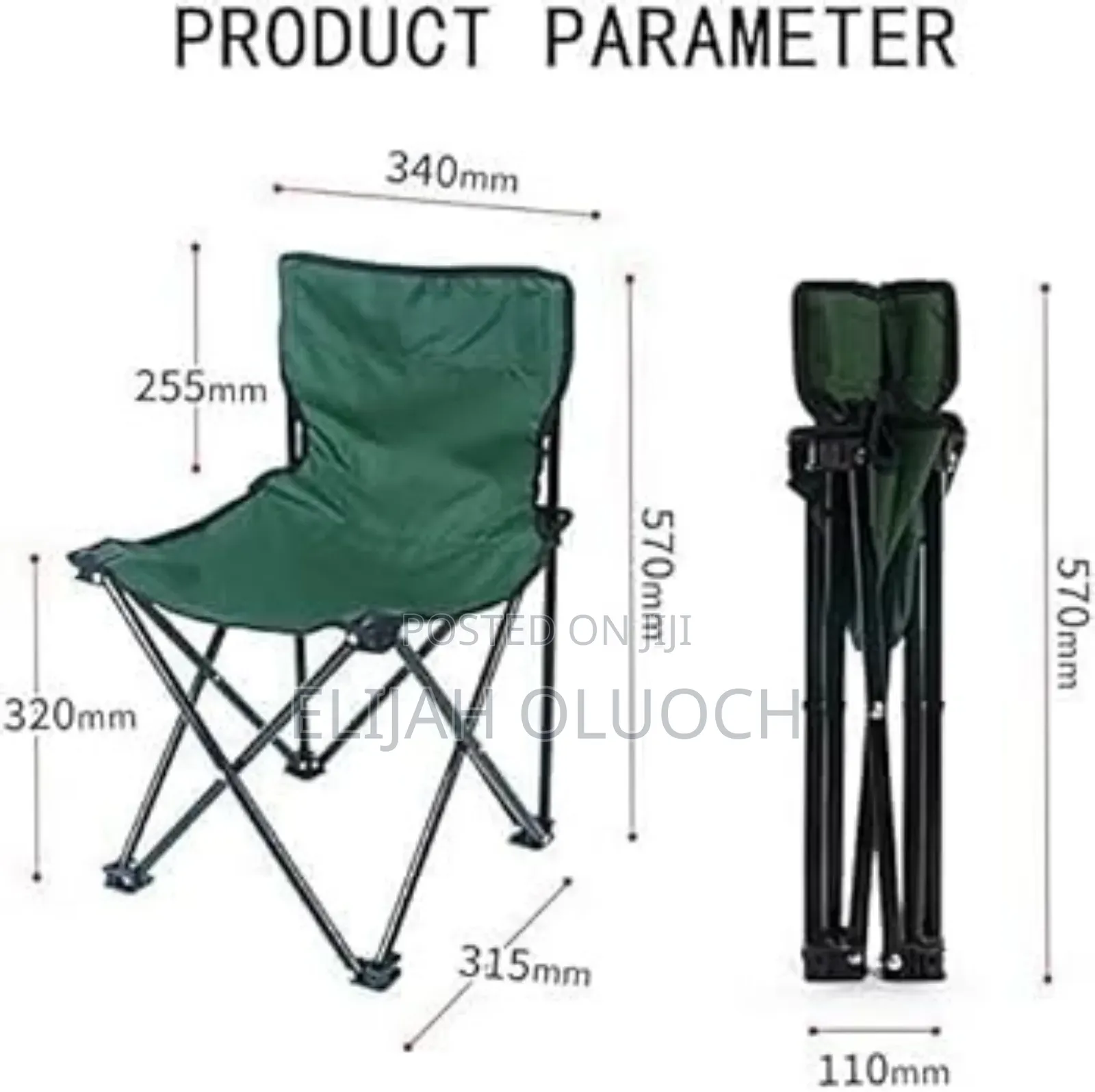 Foldable Metallic Frame Waterproof Armless Canvas  Camping Chair