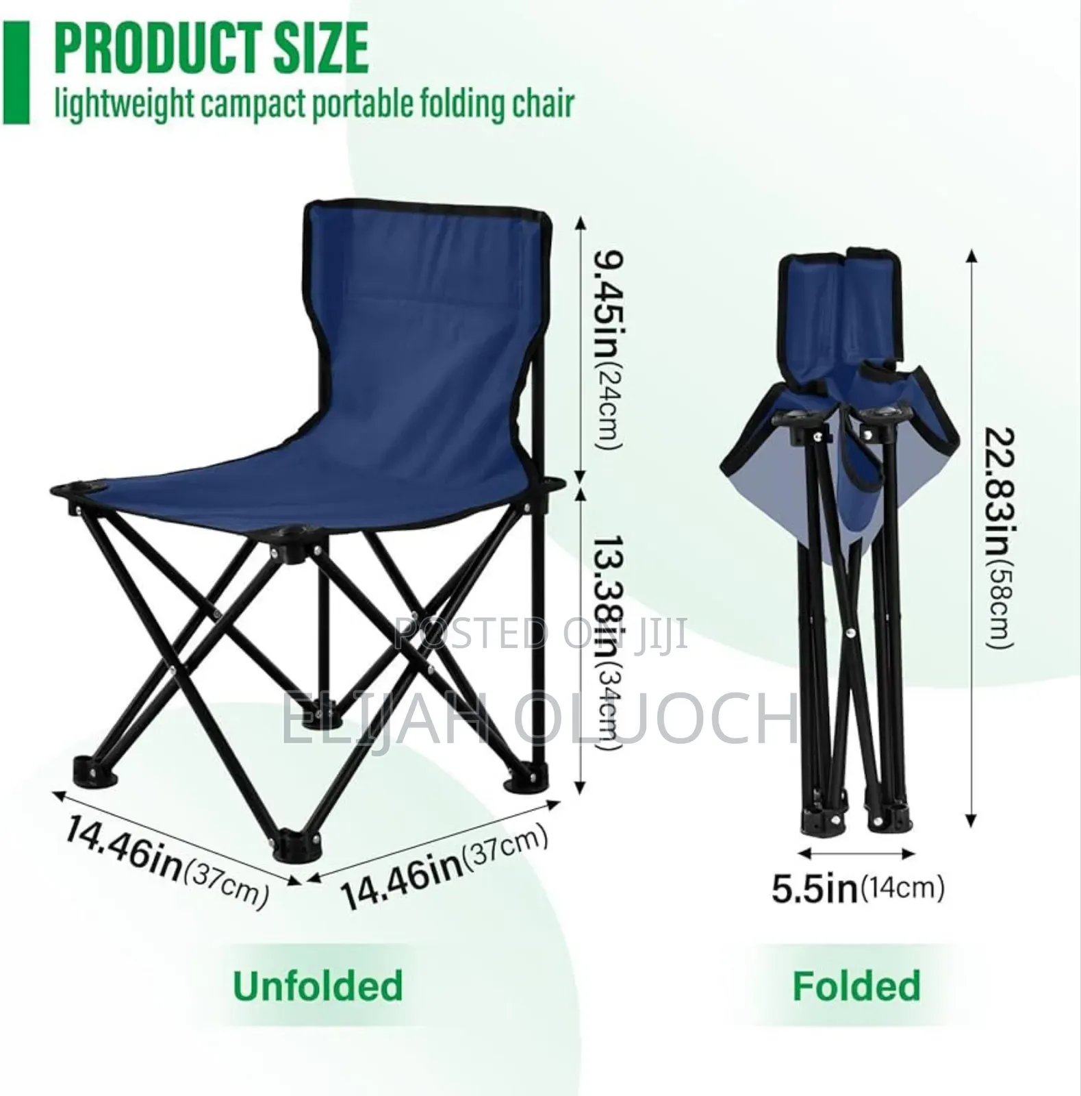 Foldable Metallic Frame Waterproof Armless Canvas  Camping Chair
