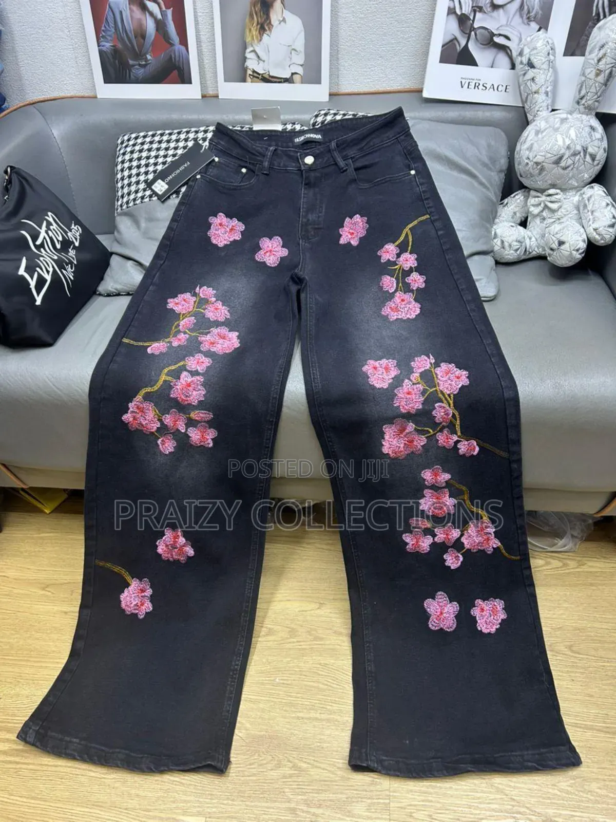 Embroidered Wide-Leg Jeans