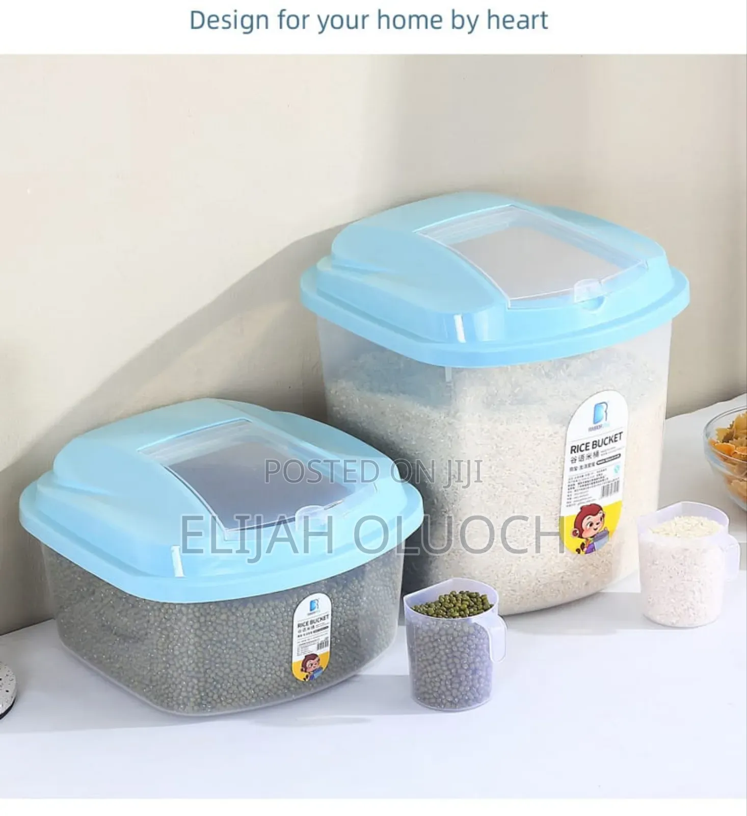 Plastic Cereal / Rice Buckets Now Available In Blue And Peach Cover