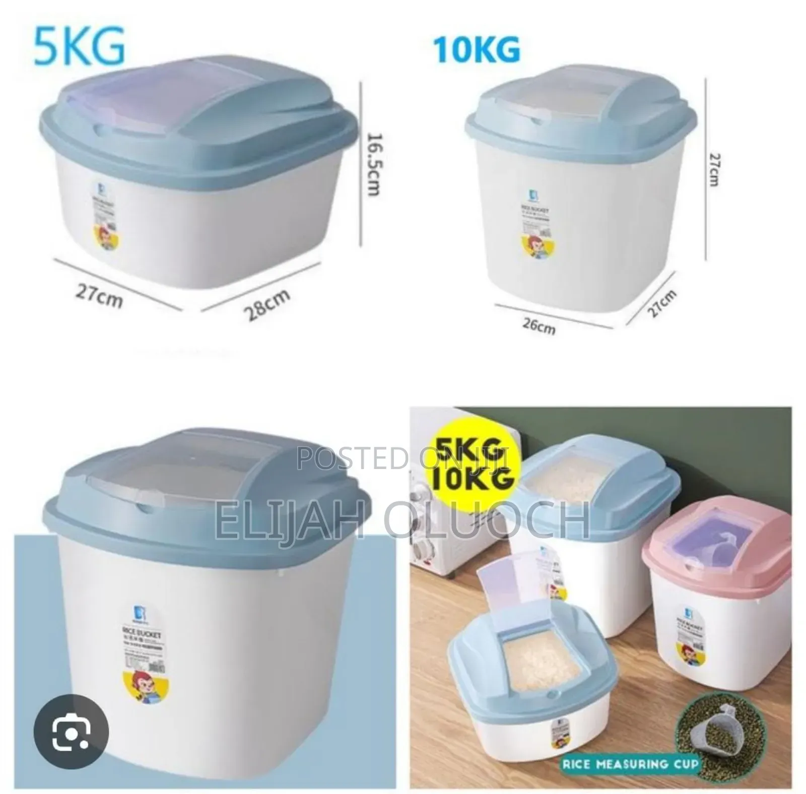 Plastic Cereal / Rice Buckets Now Available In Blue And Peach Cover