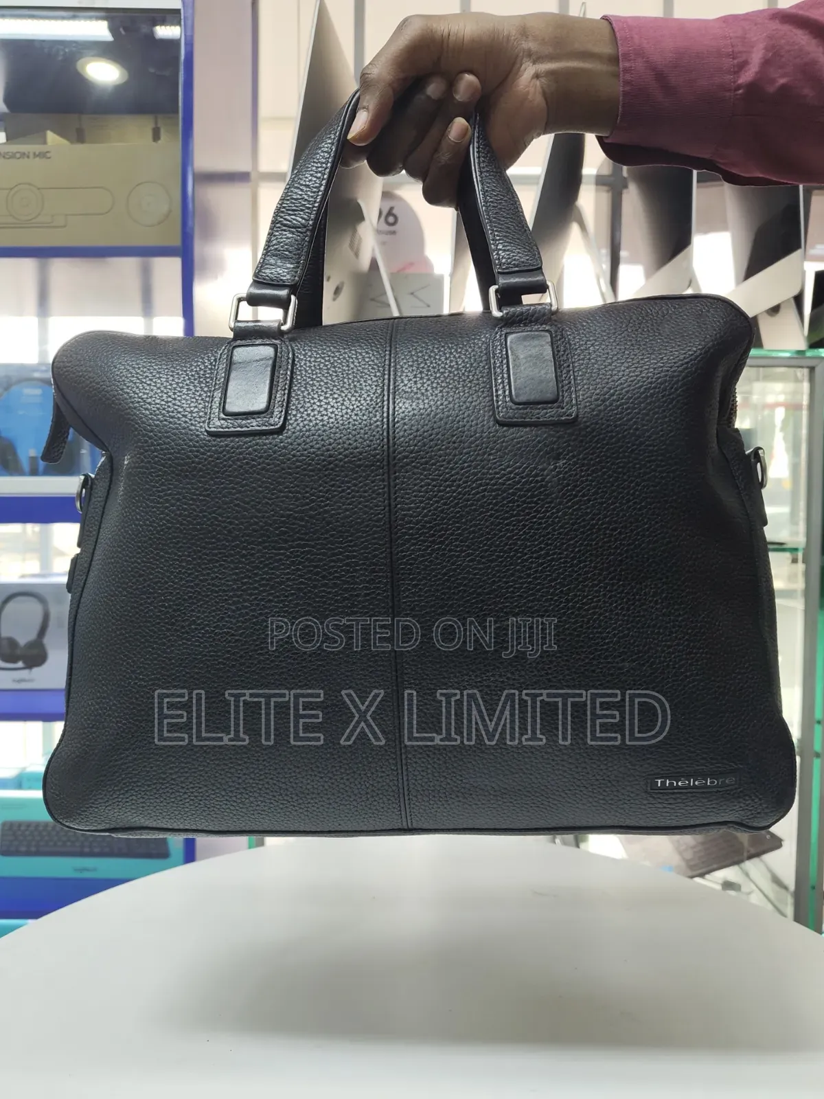 Black Leather 15 Inch Laptop Bag/ Briefcase