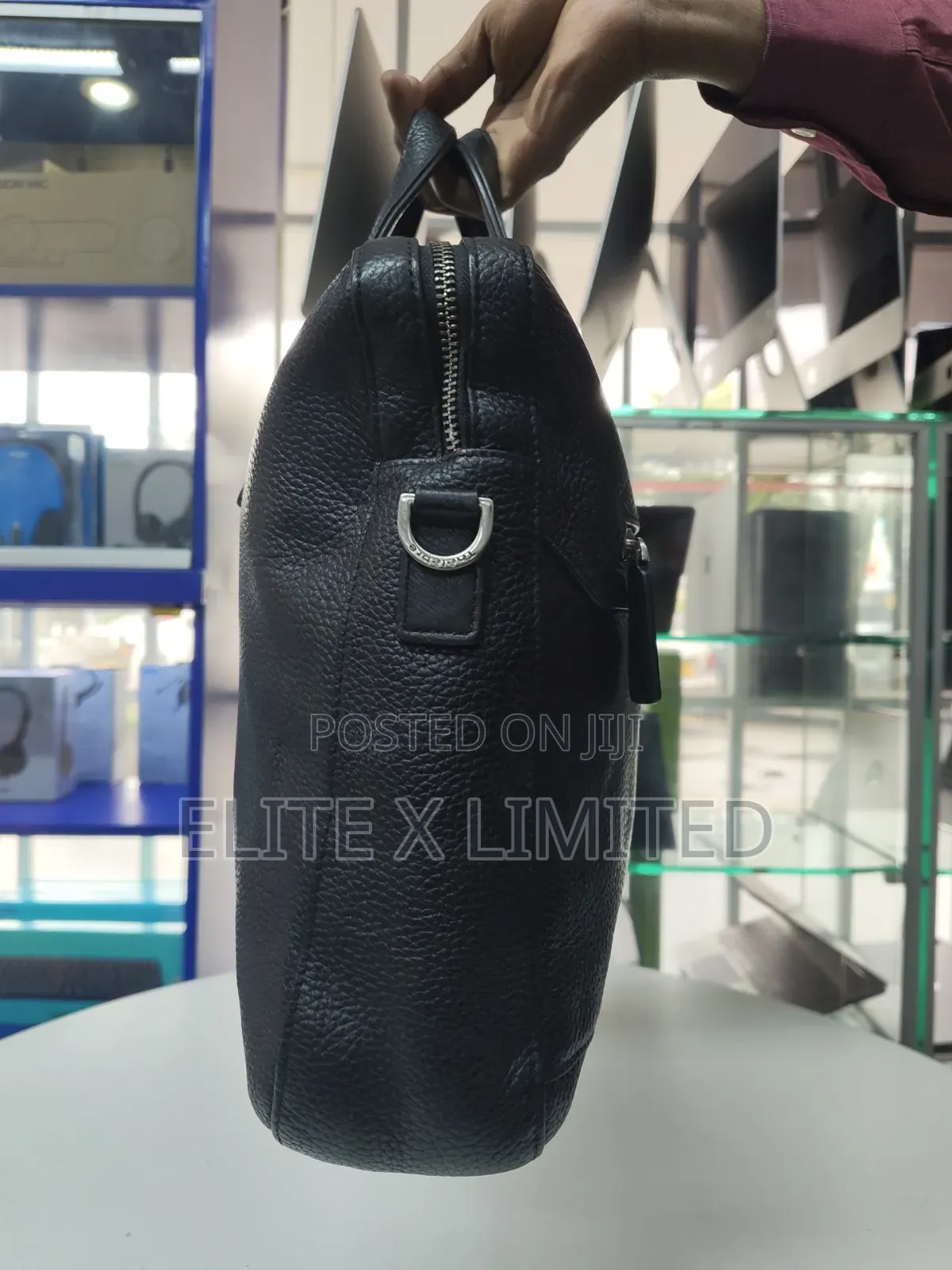 Black Leather 15 Inch Laptop Bag/ Briefcase