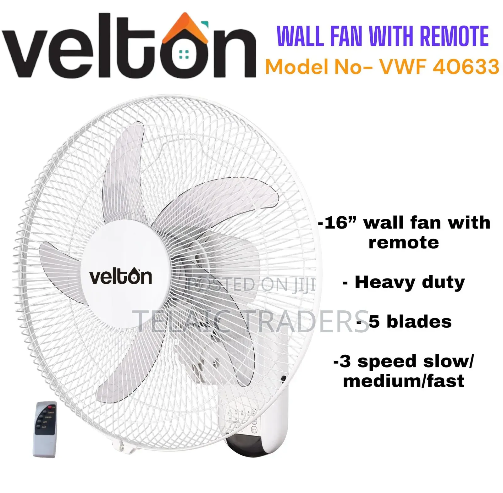 Velton 16 Inches Wall Fan With Remote