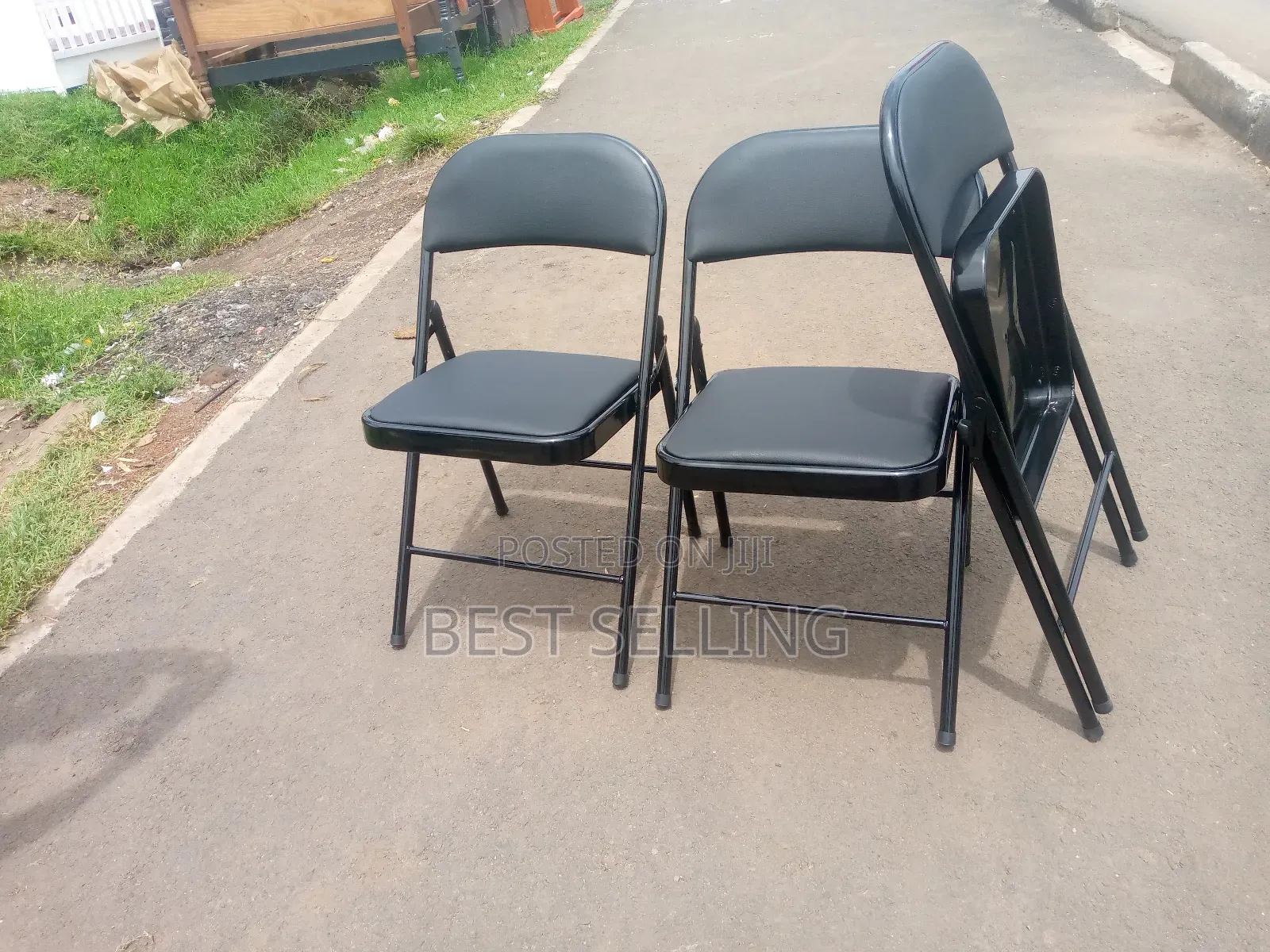 Black Leather Office Folderable Table