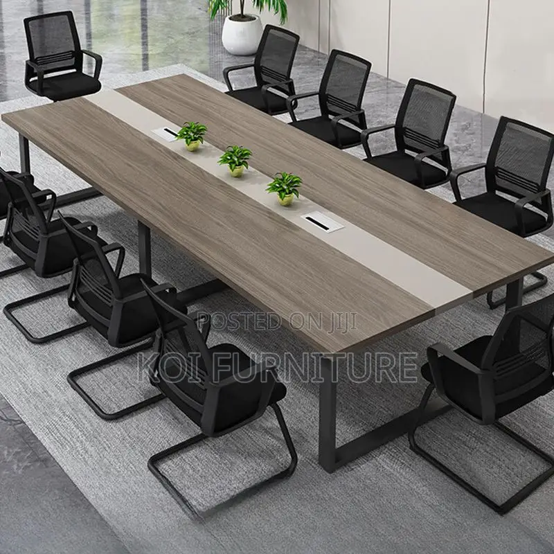 Office Table : Modern Meeting Room Table Featuring a Wood-Grain Top,