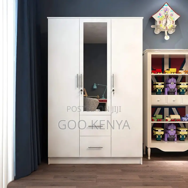Home Wardrobe; 3-door Bedroom Closet With Mirror Durable Home Storage