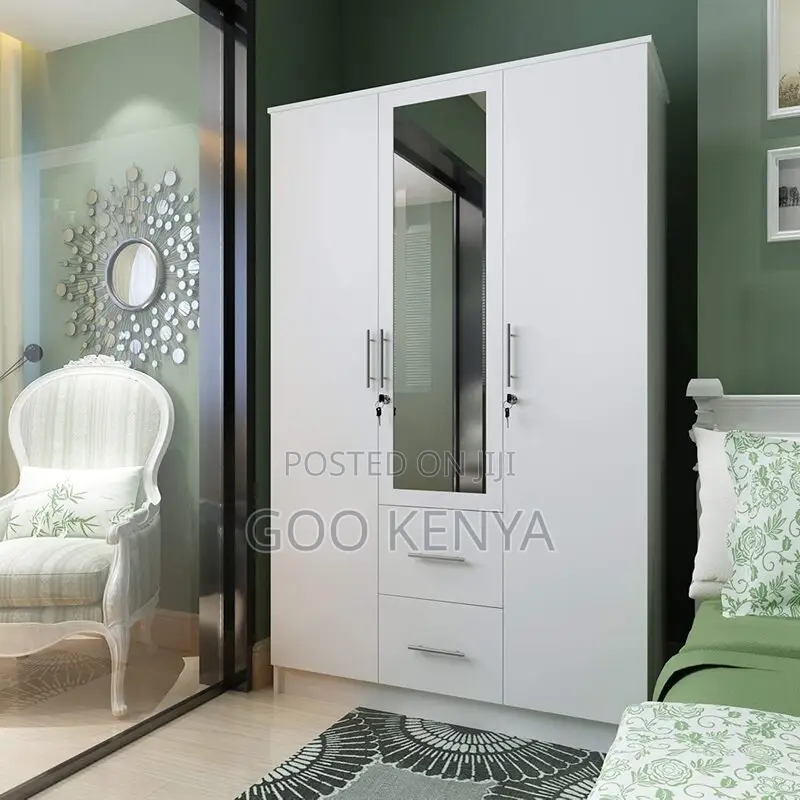 Home Wardrobe; 3-door Bedroom Closet With Mirror Durable Home Storage