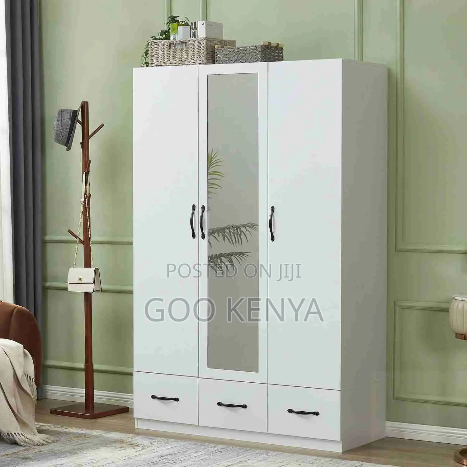 Home Wardrobe; 3-door Bedroom Closet With Mirror Durable Home Storage