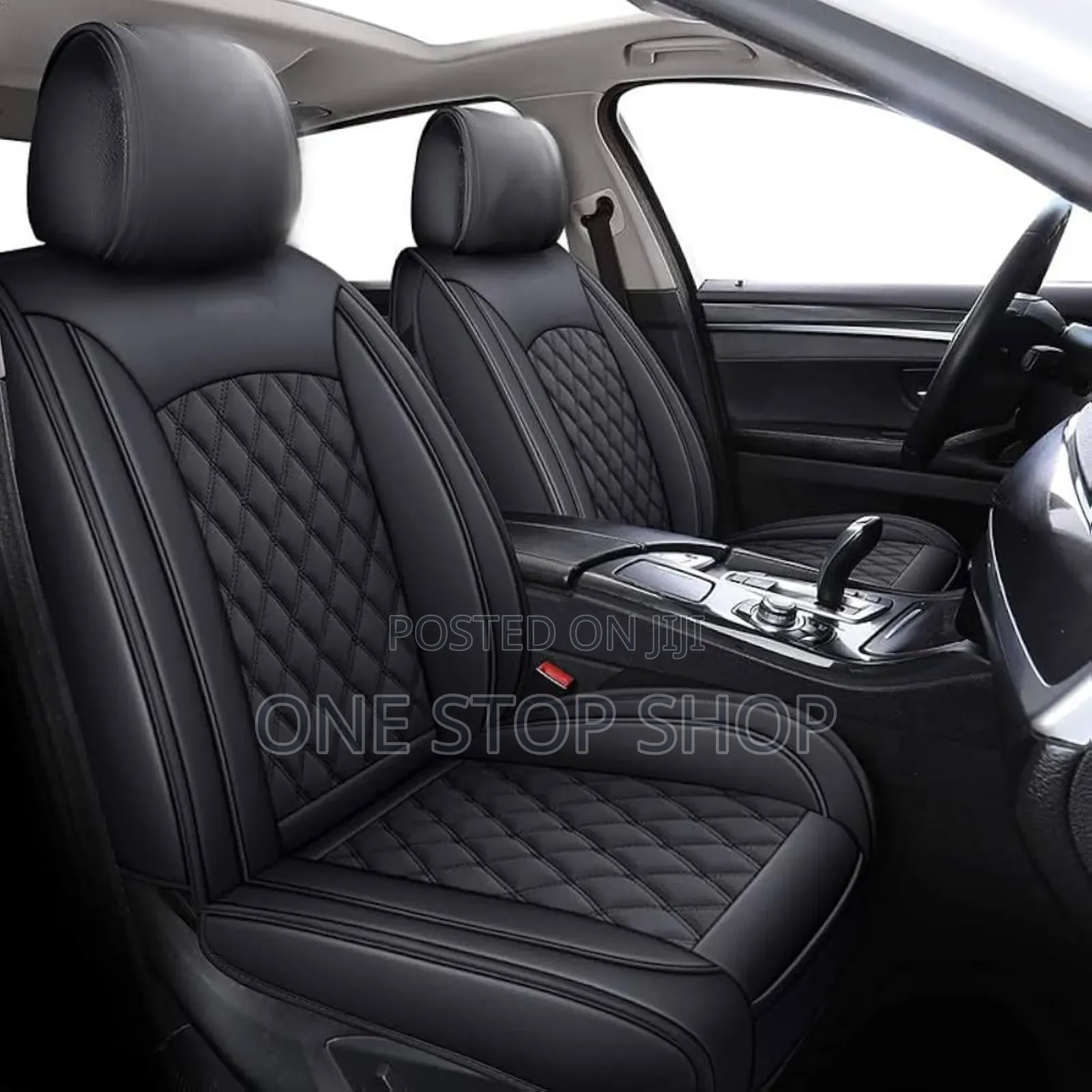 Black Plain Full Set Waterproof Faux Leather Seat Cushions 5 Seater