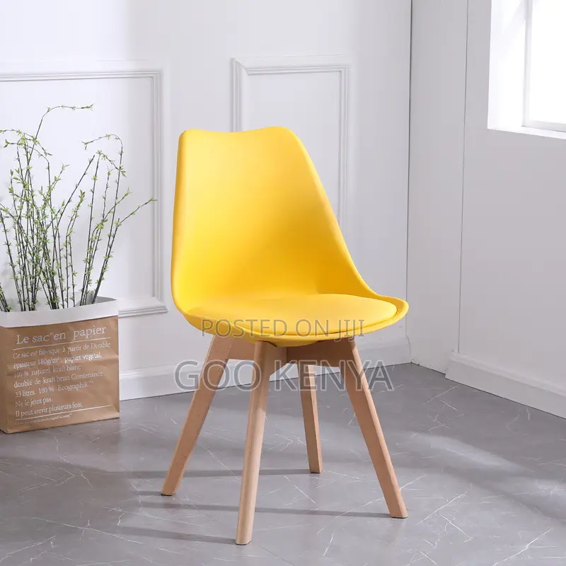 Home Chair; Dining Chair With Padded Plastic Seat And Wooden Legs
