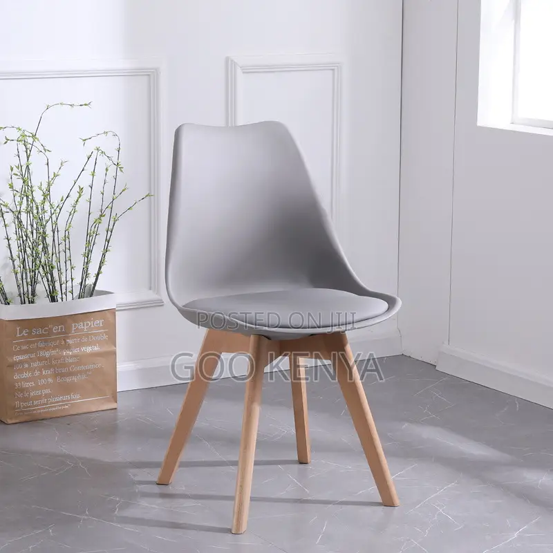 Home Chair; Dining Chair With Padded Plastic Seat And Wooden Legs
