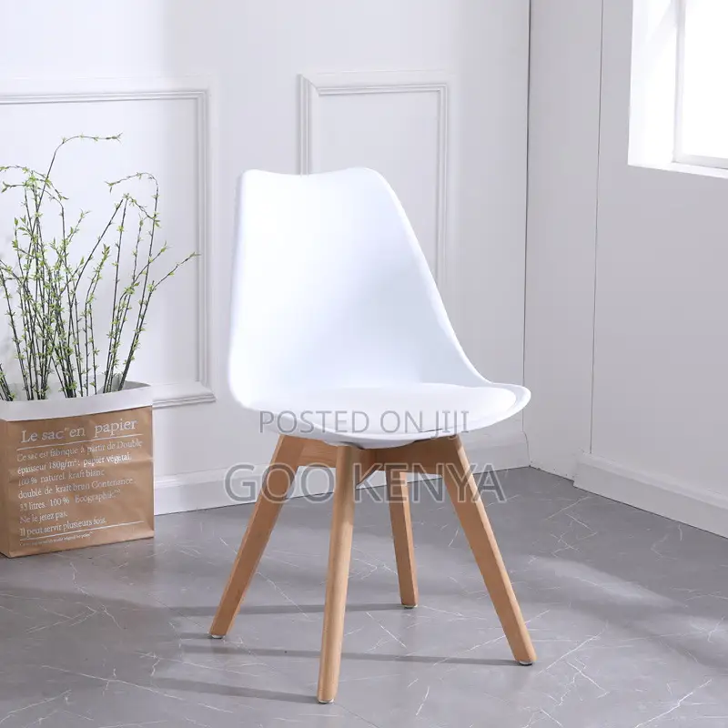 Home Chair; Dining Chair With Padded Plastic Seat And Wooden Legs