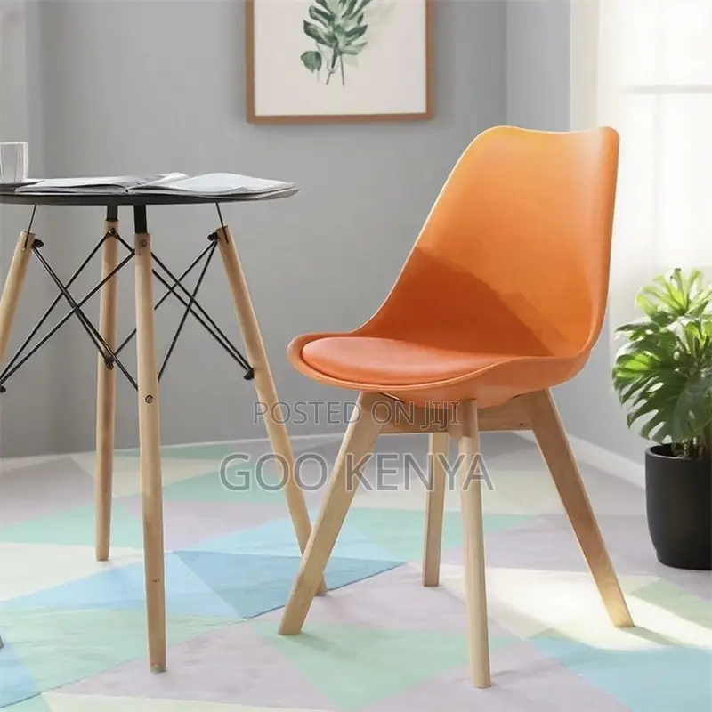 Home Chair; Dining Chair With Padded Plastic Seat And Wooden Legs