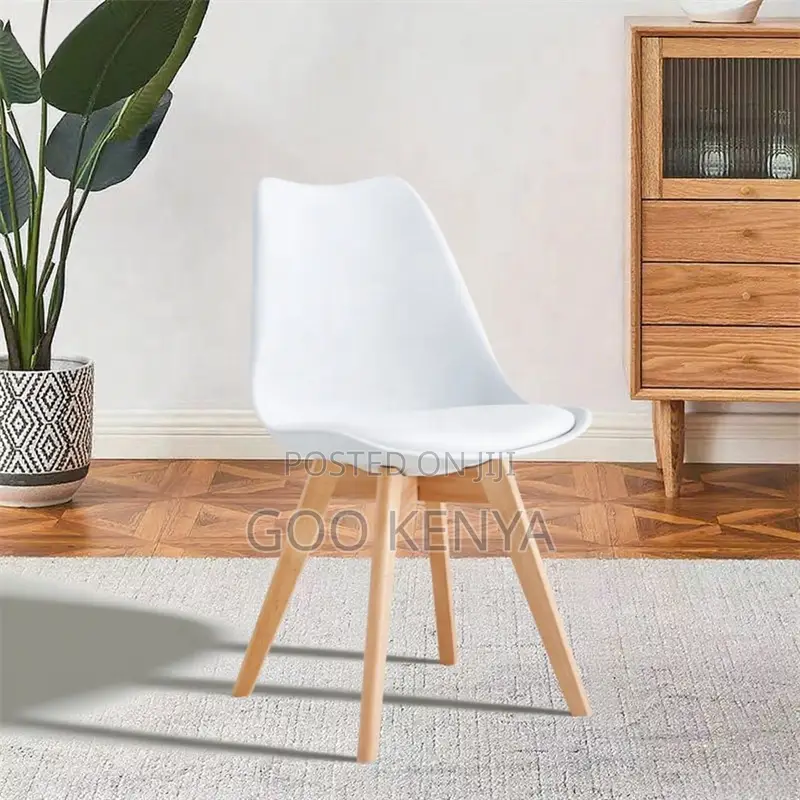 Home Chair; Dining Chair With Padded Plastic Seat And Wooden Legs