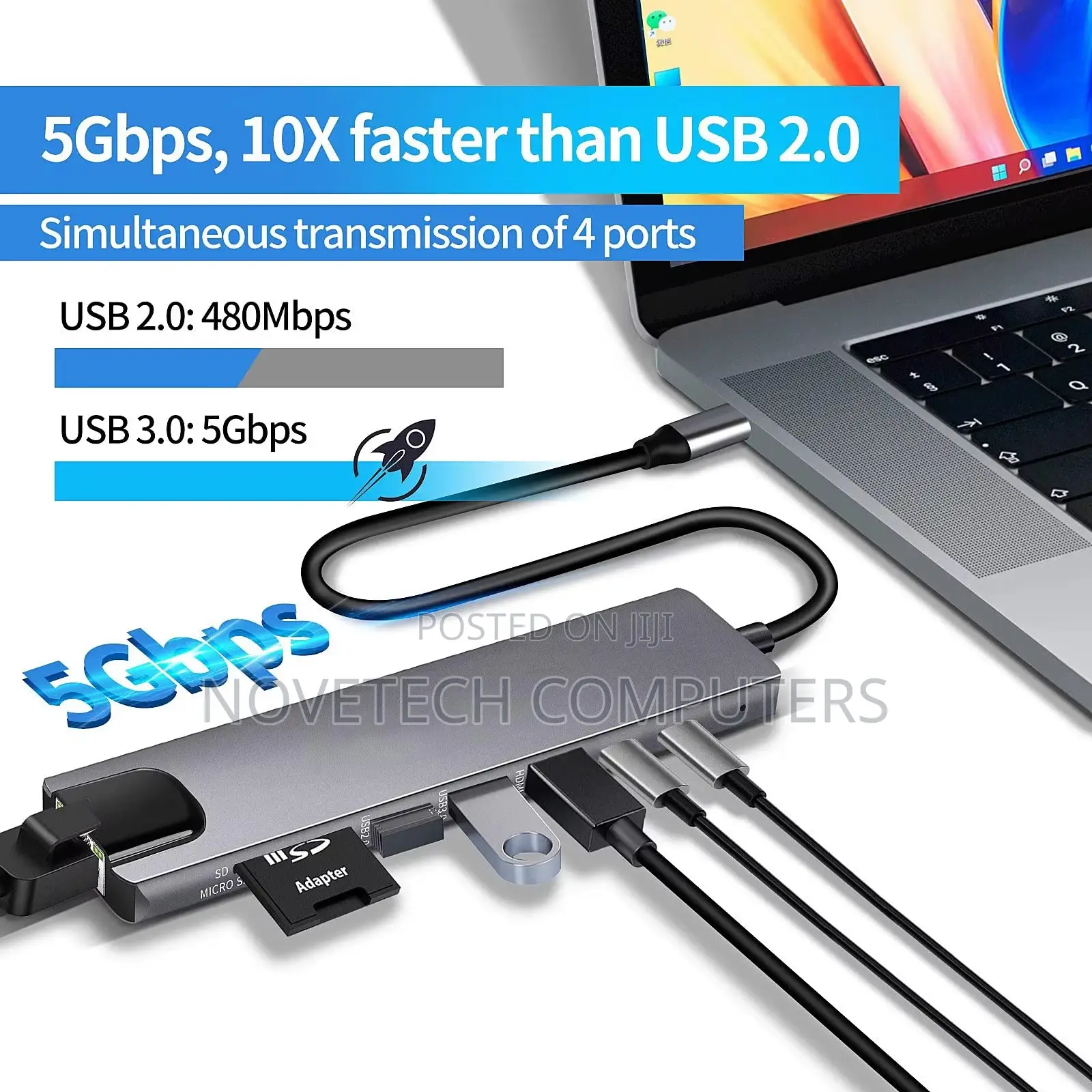 8 In 1 Usb C Hub Type C To 4k Hdtv Adapter With Rj45 Sdtf Card Reader