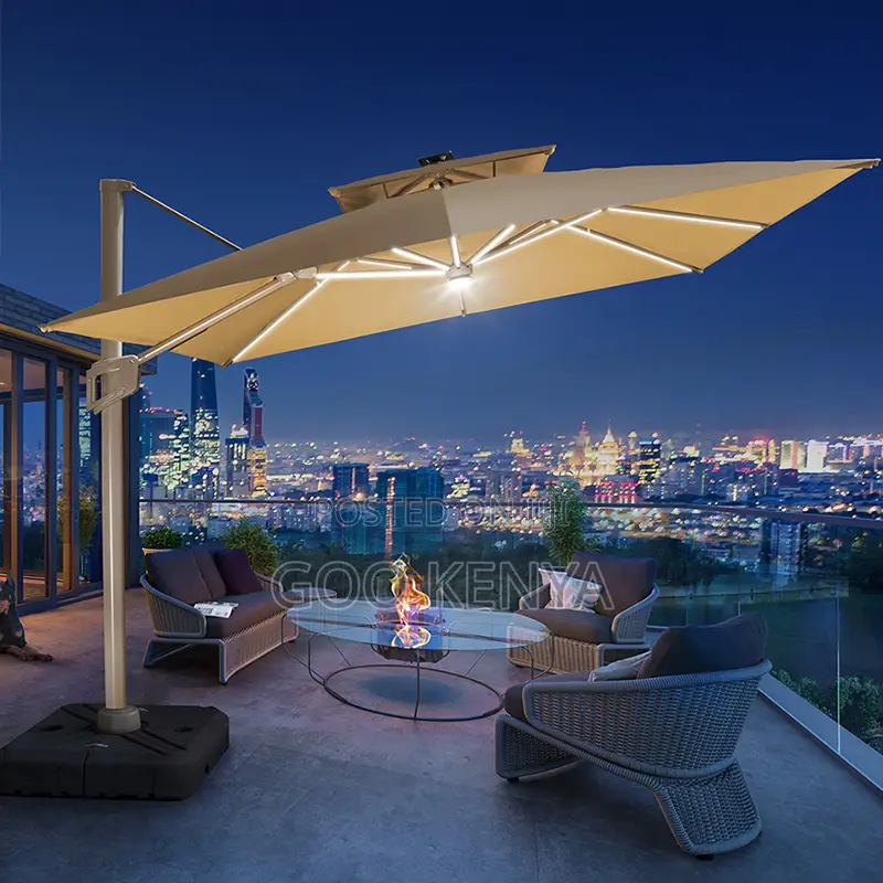 Home Sun Umbrella; Solar Powered Garden Umbrella – Outdoor Sun Shade