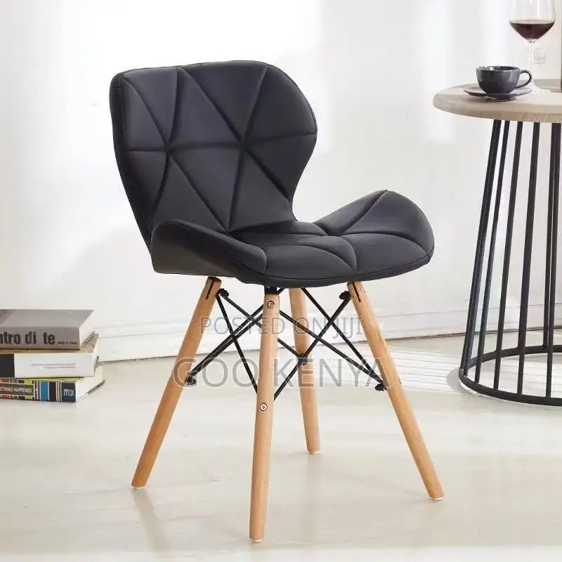 Home Chair; Comfortable Leather Eames Dining Chair With Wooden Legs