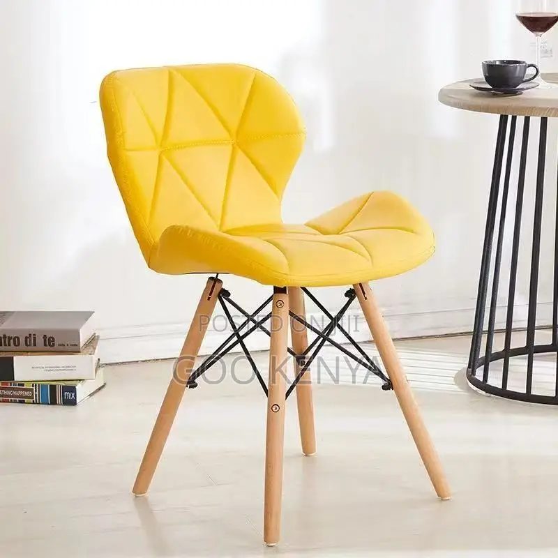 Home Chair; Comfortable Leather Eames Dining Chair With Wooden Legs