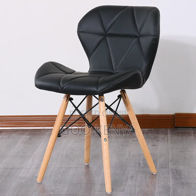 Home Chair; Comfortable Leather Eames Dining Chair With Wooden Legs