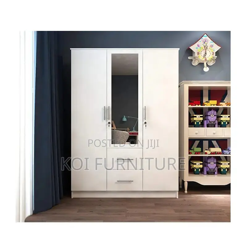 Home Wardrobe : 3-Door Wardrobe in White With Mirror and Doors