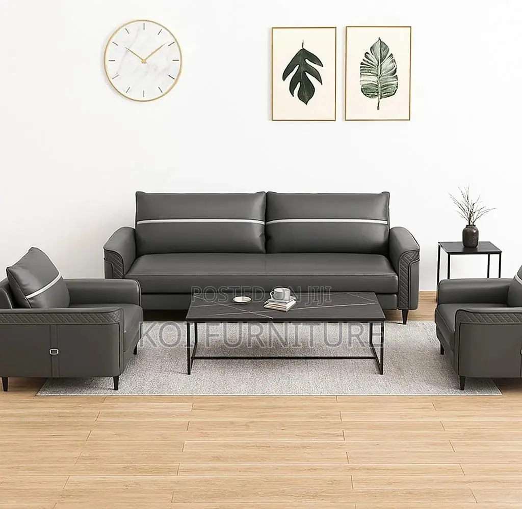 Office Sofa : Modern Grey Leatherette Reception Sofa Set