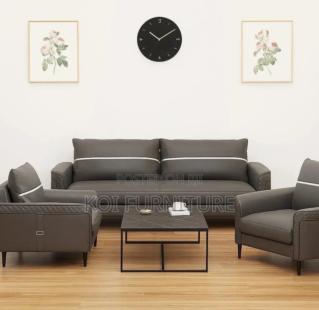 Office Sofa : Modern Grey Leatherette Reception Sofa Set