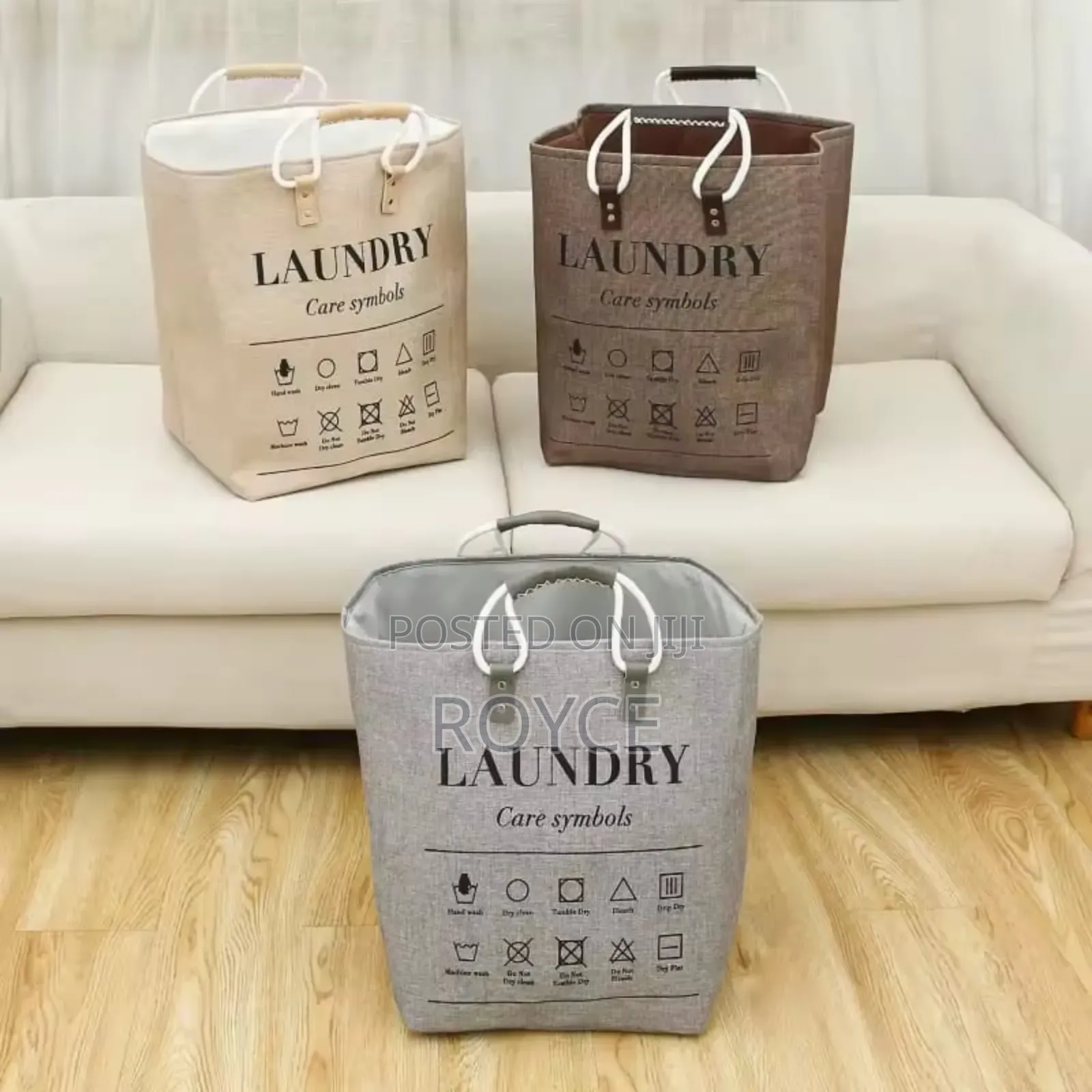 Collapsible Laundry Basket With Leather Handles