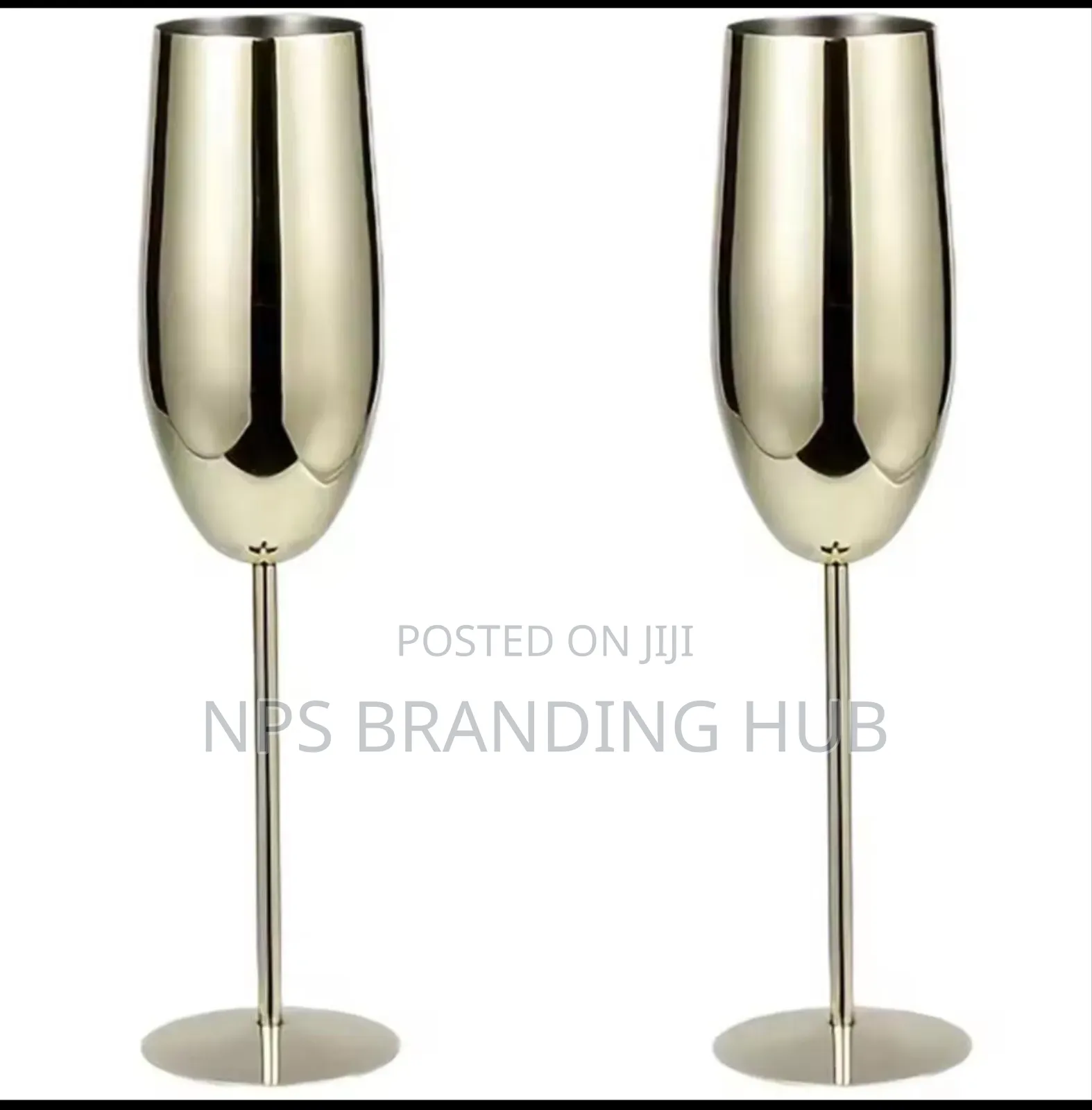 A Pair Of Gold Stainless Steel Wine Glass Eh