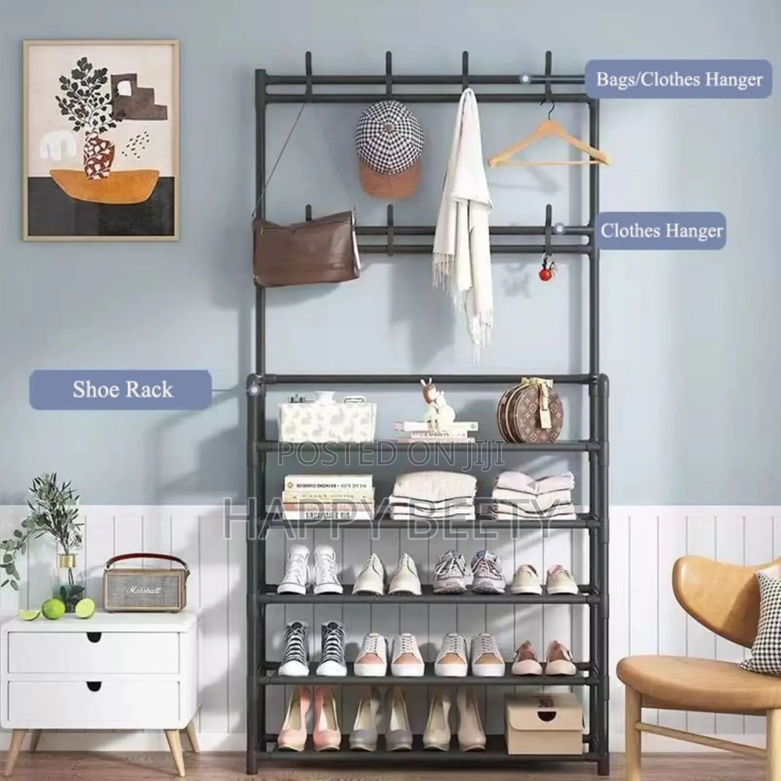 4 Layer Detachable Shoe Rack With 8 Double Hooks