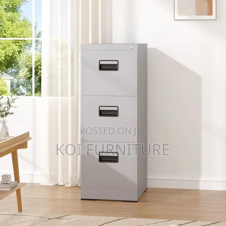 Office Cabinet; Three Lockers Steel Gray Cabinet