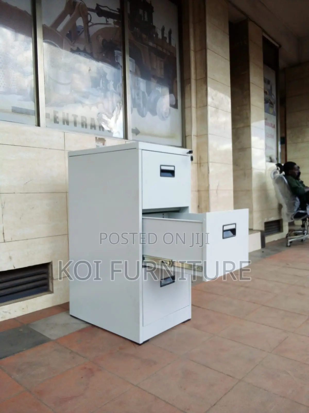 Office Cabinet; Three Lockers Steel Gray Cabinet