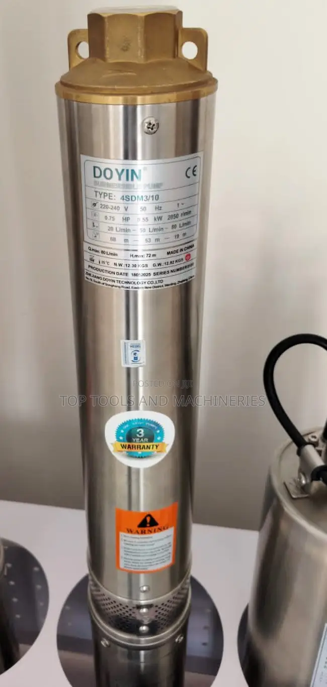0.8kw 5m3 80m Doyin 4sds5 800w 1hp 5000l/H Borehole Submersible Pump