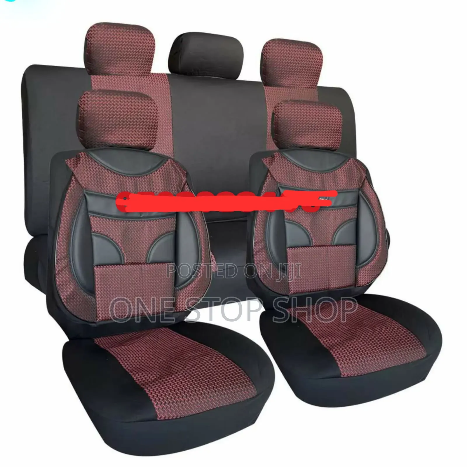 Maroon/Black Heavy Duty Seat Covers With Fabric and Leather Material
