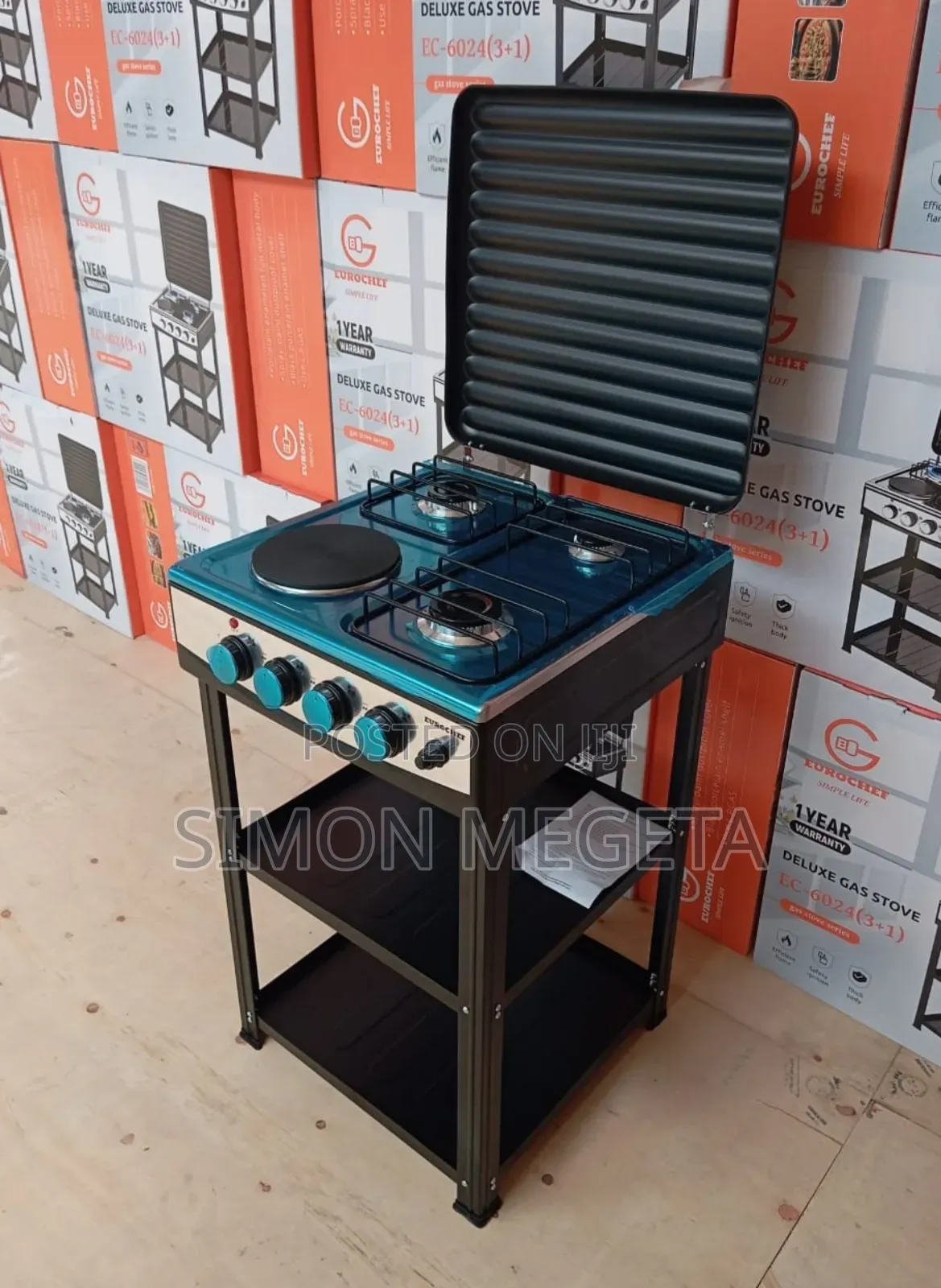 Eurochef 3 Gas +1 Electric Standing Cooker With Shelves