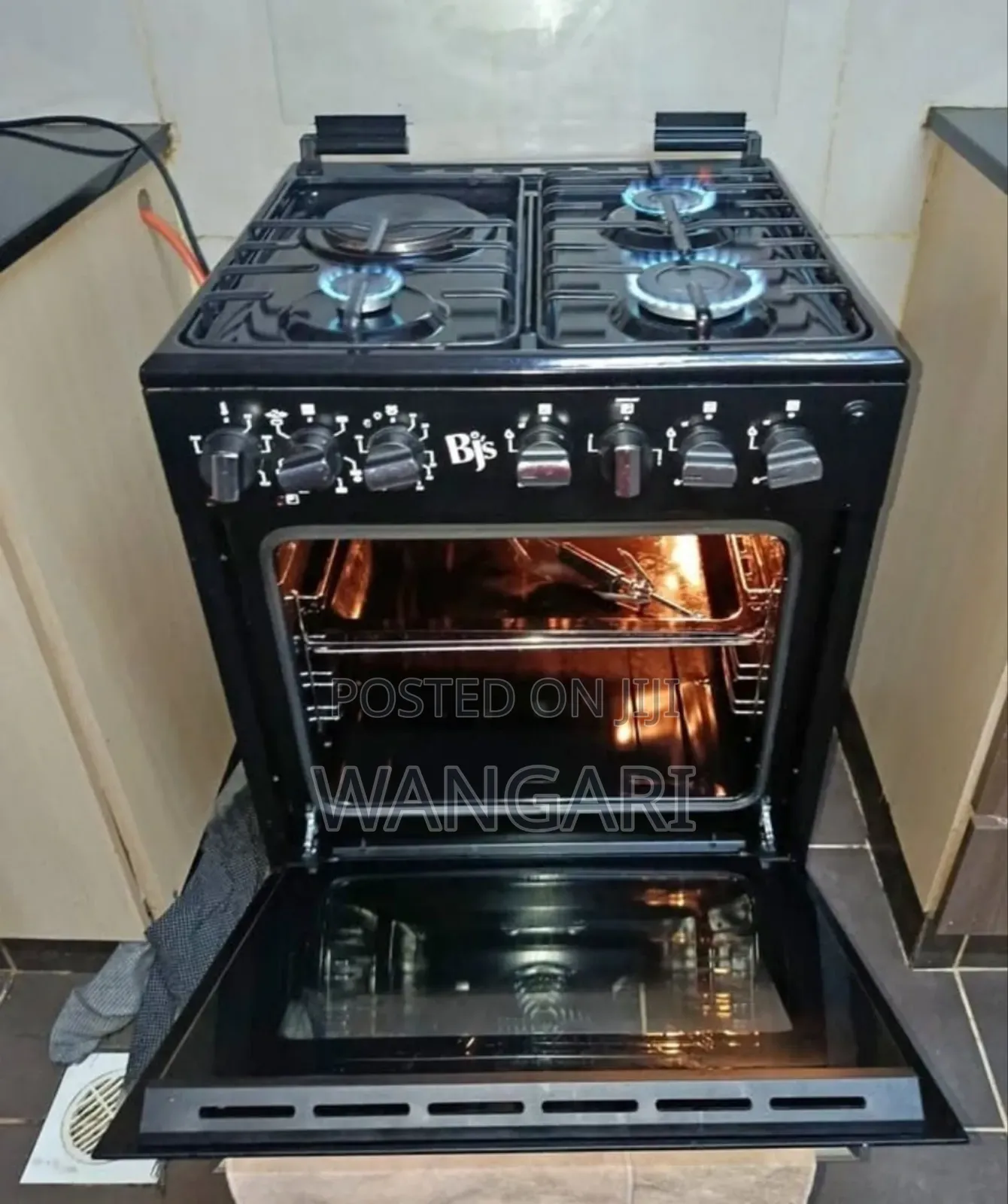BJS 60 by 60 Gas Cooker 3+1 With Heavy Duty Cast Iron Pan Support