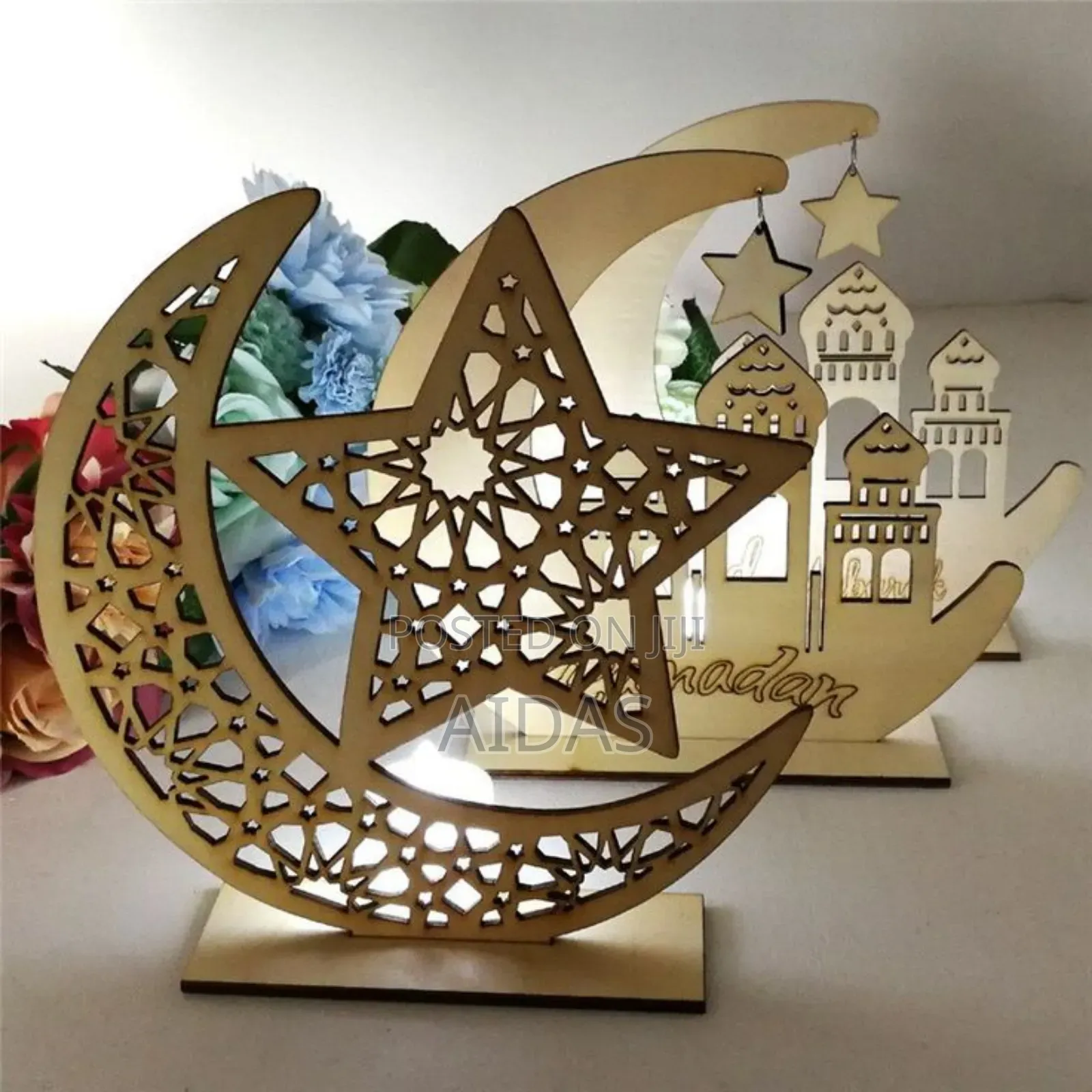 Star Moon Wooden Craft Ornament – Ramadan Decoration